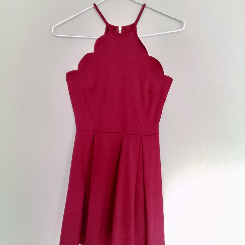 Wine Red Scalloped Skater Dress